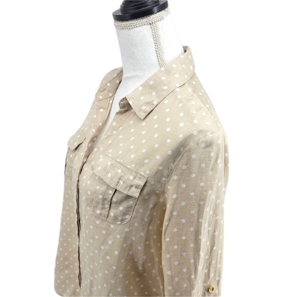 Charter Club 100% Linen Cream Color  White Polka  Dot Button Up Blouse - Picture 3 of 14